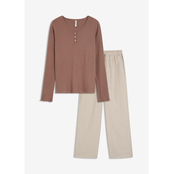 bonprix Oblečenie, vrúbkované tričko s tkanými nohavicami, farba hnedá 65432105