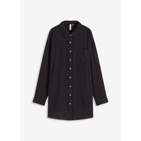 bonprix Nočná košeľa z mušelínu, oversized, farba čierna 65432104