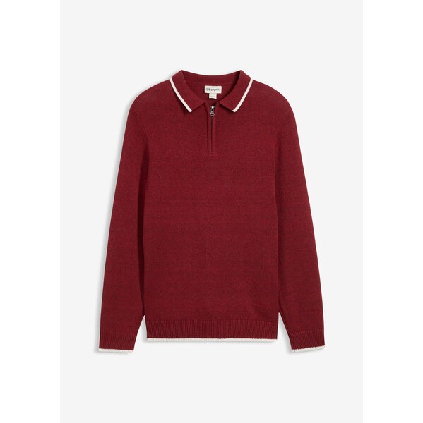 bonprix Pulóver s polo golierom a recyklovanou bavlnou, farba červená 65432158