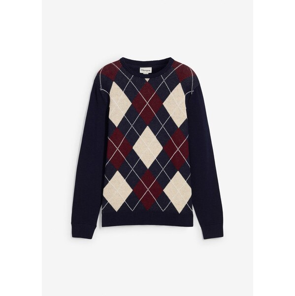 bonprix Pulóver so vzorom z čistej bavlny, farba modrá 65432163