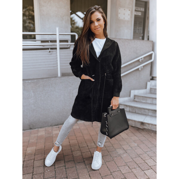 BASIC Čierny chlpatý kardigan s kapucňou NY0477 27030788