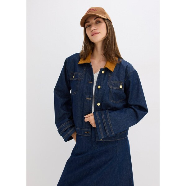 bonprix Džínsová bunda s kordovým golierom, farba modrá 65432053