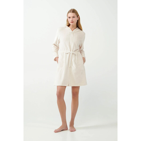 Dámsky flísový župan na zips 21360 Ecru - Vamp 65432977