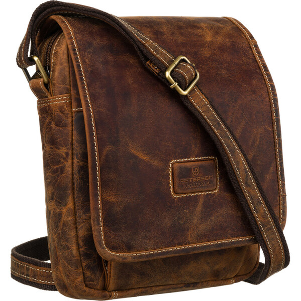 Hnedá pánska kožená taška cez rameno Peterson s klopou a praktickým 65432980