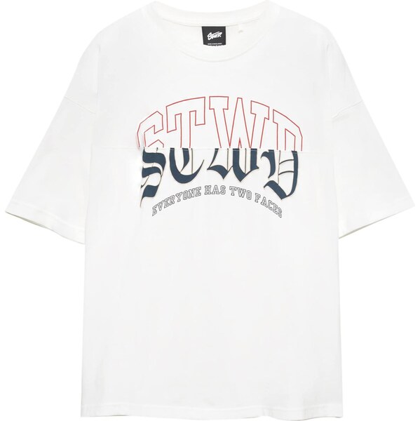 Pull&Bear Tričko námornícka modrá / svetlooranžová / biela 65475356