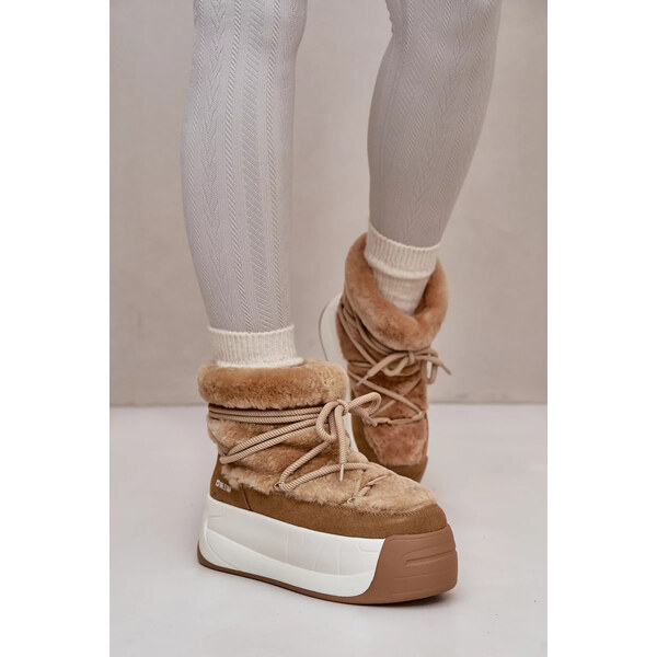 Big Star Shoes Dámske kožené snežnice s hrubou podrážkou a kožušinou 65448133