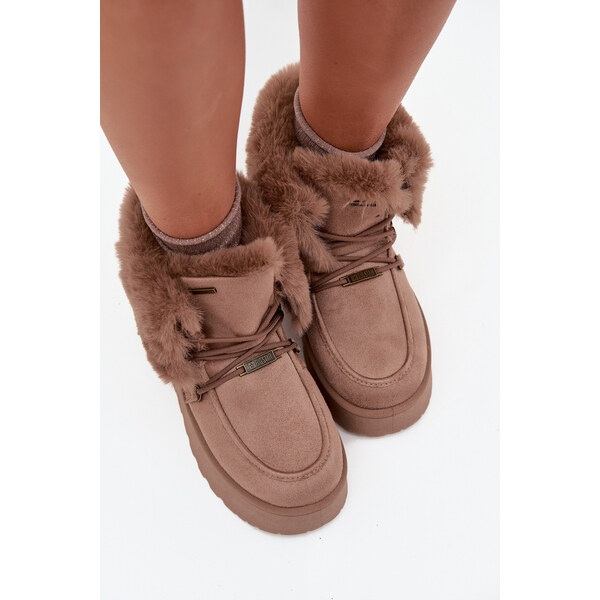 Big Star Shoes Dámske snežnice na platforme s kožušinou a šnurovaním 65448474