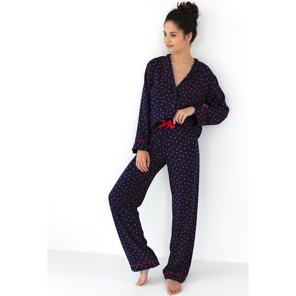 Sensis Tmavomodré dámske viskózové pyžamo Sophia so srdiečkami dł/r S 65455803