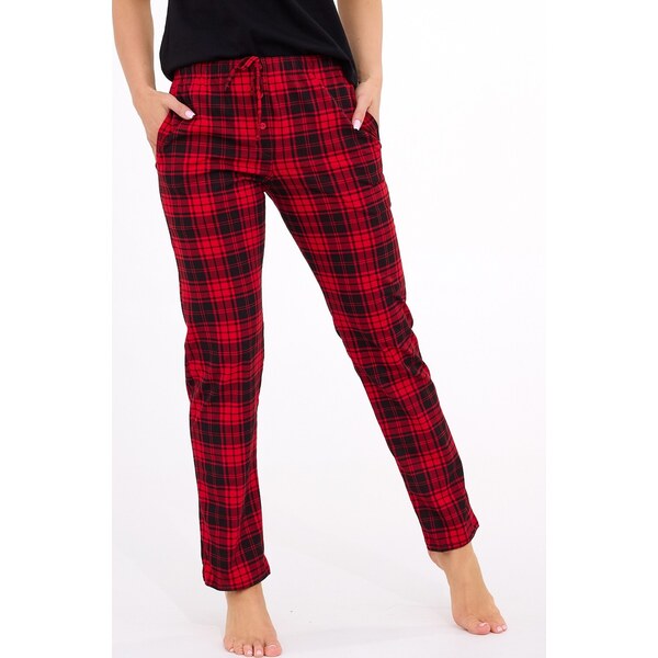 Cornette Červeno-čierne kárované dámske dlhé nohavice na spanie 690/45 65455811