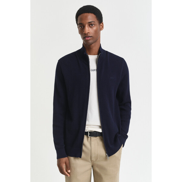 SVETER GANT TEXTURED COTTON MERINO CARDIGAN EVENING BLUE 65300320