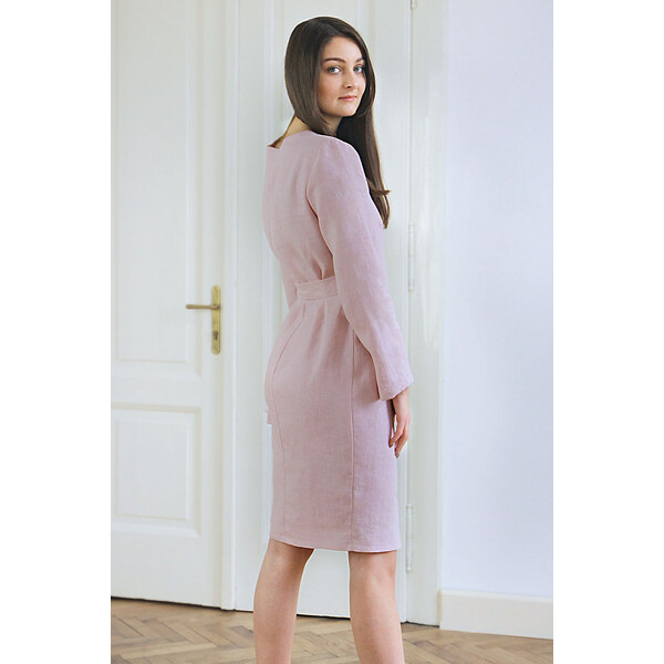 Lotika Linen Zavinovacie ľanové šaty s dlhým rukávom 63334204