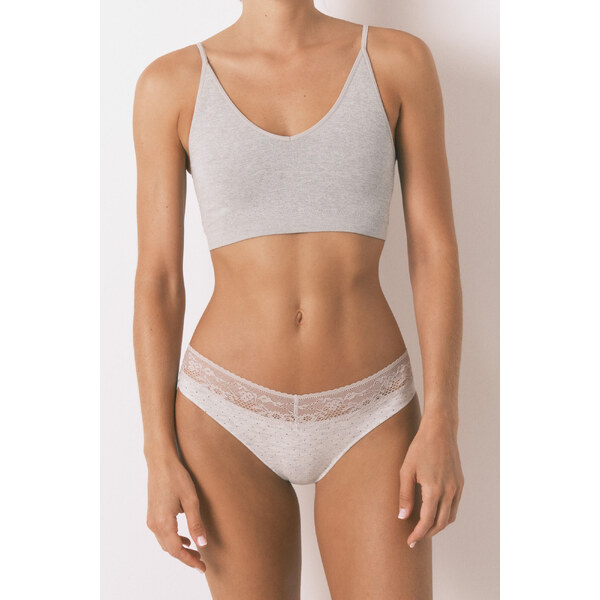 womensecret Klasické sivé nohavičky s čipkou 65459398