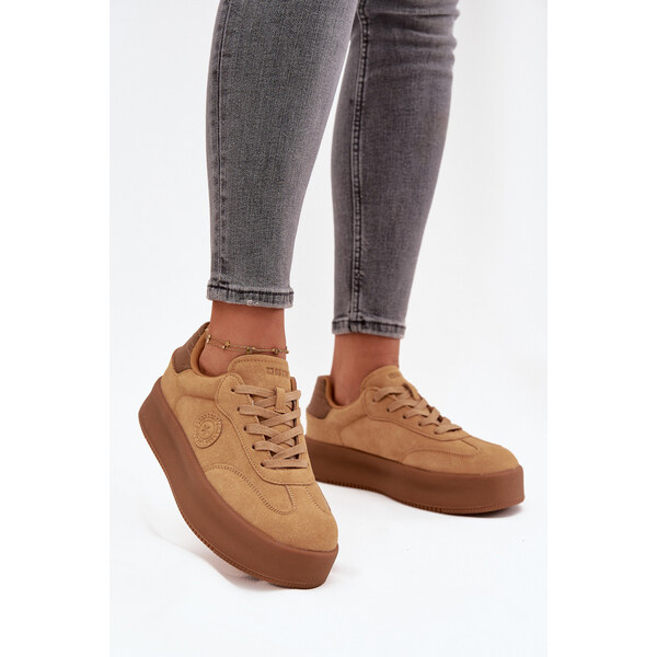 Big Star Shoes Sneakersy Damskie Na Platformie Big Star SS274762 Camel 66663809