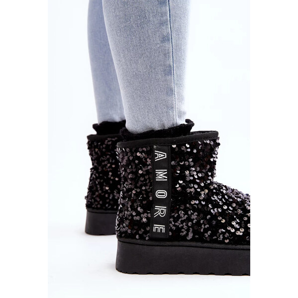 Kesi Dámske snežnice na platforme s flitrami, čierne Silmo 65460309