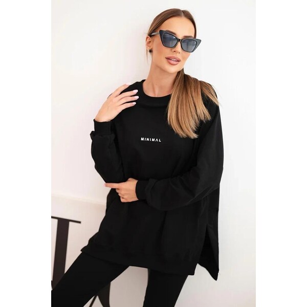 MladaModa Bavlnená súprava mikiny s nápisom Minimal a legín čierna 65780921