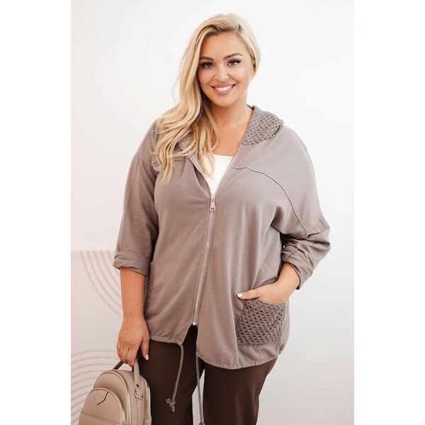 MladaModa Oversize mikina na zips s perforovanými vreckami a kapucňou 65626494