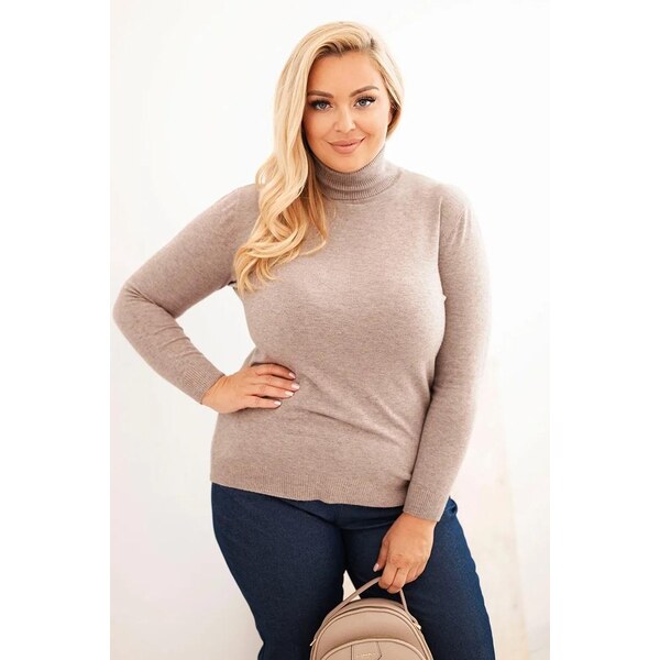 MladaModa Rolákový oversize sveter model 1060 farba fango 65626522