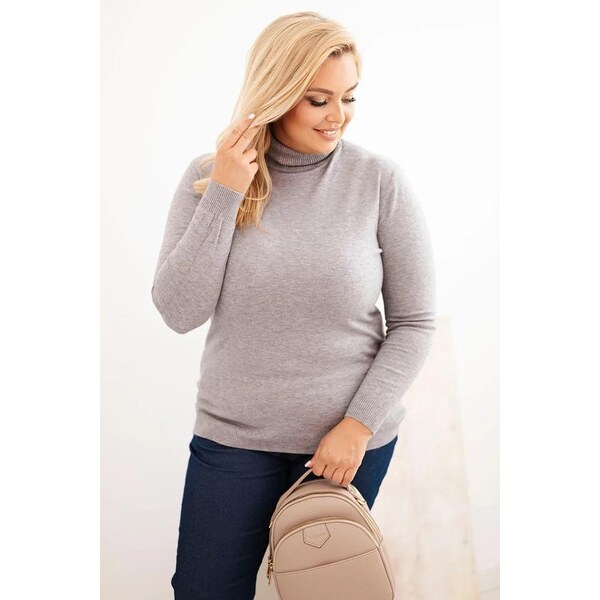 MladaModa Rolákový oversize sveter model 1060 šedý 65626525