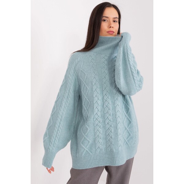 MladaModa Rolákový sveter s vrkočovým vzorom model 55212 tmavý 65626538