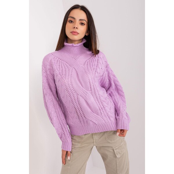 MladaModa Rolákový oversize sveter model 35091 farba lila 65626553
