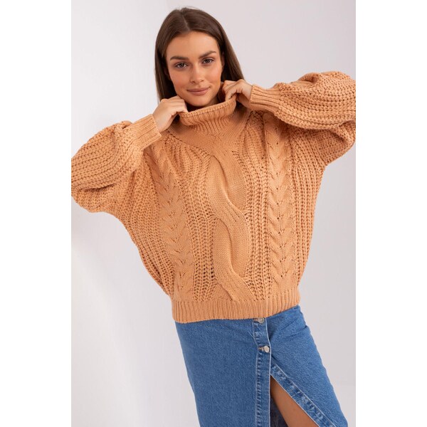 MladaModa Rolákový oversize sveter model 35091 broskyňový 65626554