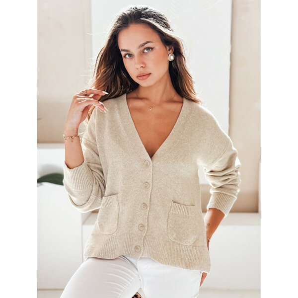BASIC Béžový dámsky krátky kardigan SORELIE s viskózou MY2511 65464229