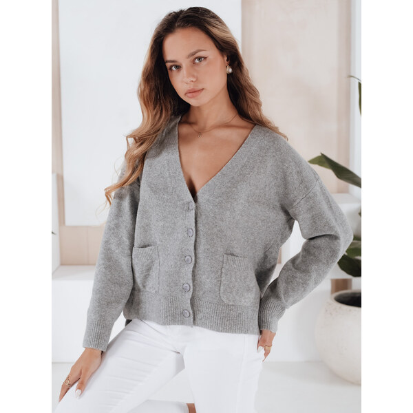 BASIC Sivý dámsky krátky kardigan SORELIE s viskózou MY2509 65464230
