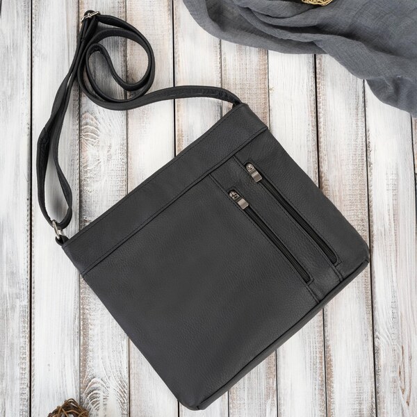 Abruzzo Dámska kožená kabelka cez rameno s vreckami | čierna ABR-22 65468742