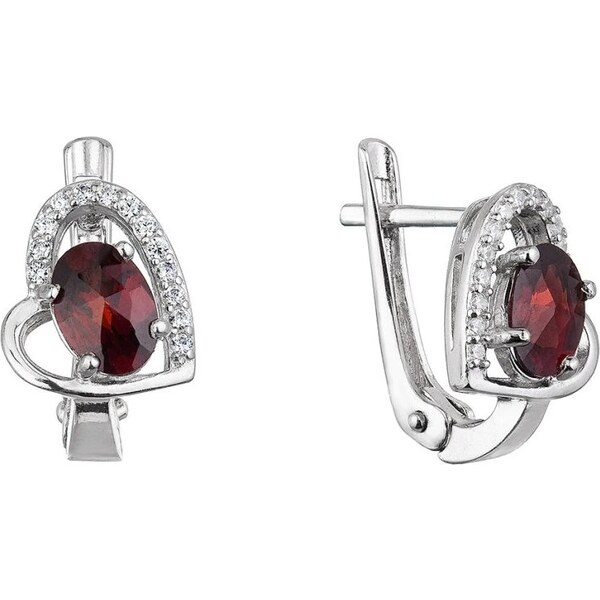 Evolution Group Romantické strieborné náušnice Srdce s pravým granátom 66581453