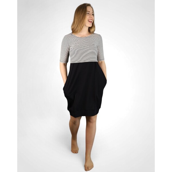 BON BON Fashion Šaty na dojčenie z bavlny Black Stripe 65475960