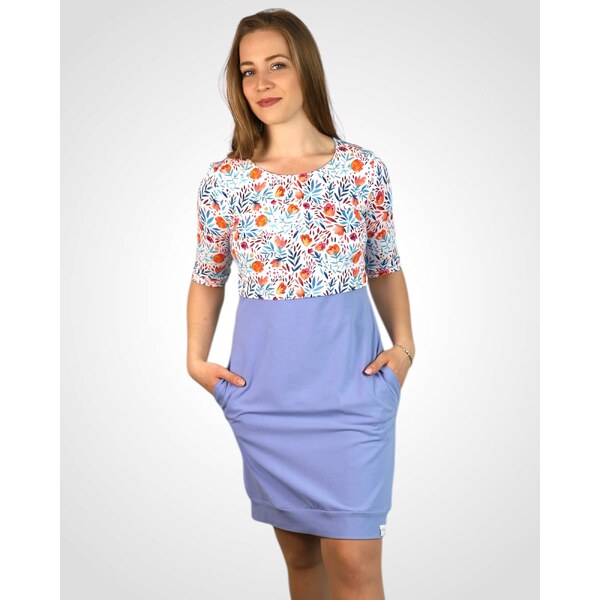 BON BON Fashion Šaty na dojčenie z bavlny Blue & Orange Blossom 65475956