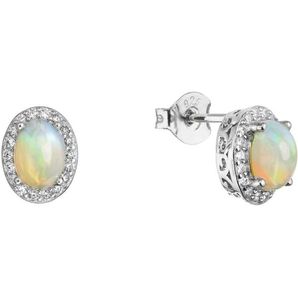 Evolution Group Luxusné strieborné náušnice s pravým opálom a zirkónmi 66591906
