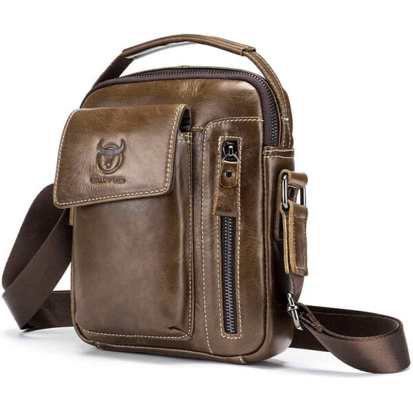 Bullcaptain pánska kožená taška messenger Evroult Hnedá 65226973