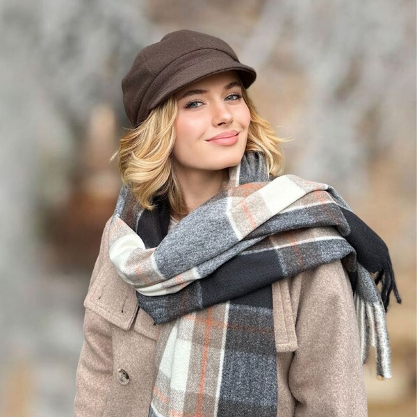 KRUMLOVANKA Zimný kockovaný šál Cashmere Sensation - čierna -hnedá - 64989252