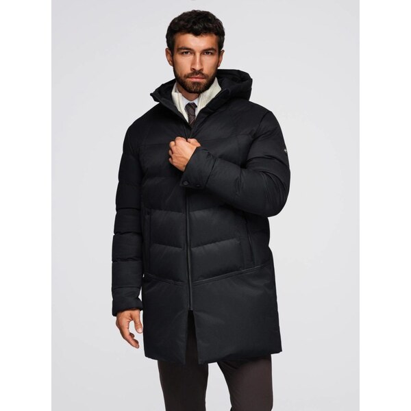 Ombre Clothing Nadčasová prešívaná čierna pánska parka V1 JALJ-0264 65481304