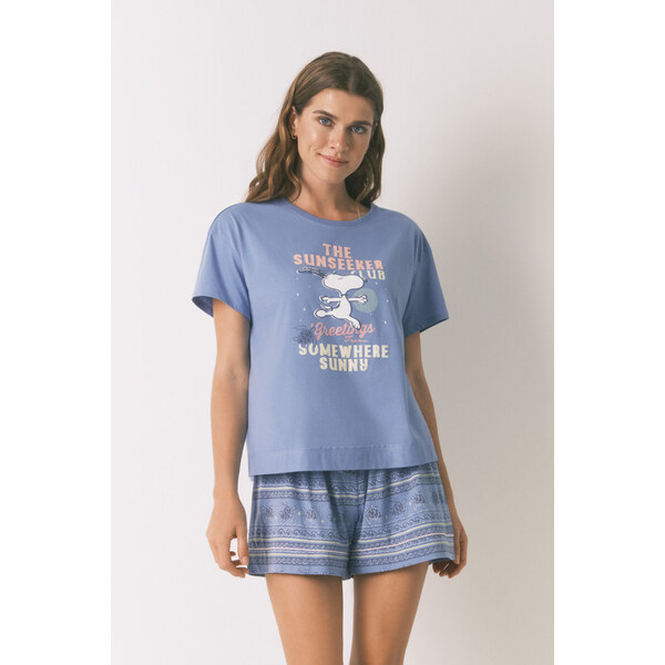 womensecret Krátke modré pyžamo Snoopy zo 100% bavlny 65481333