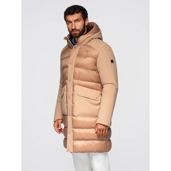 Ombre Clothing Prešívaná béžová pánska parka s vreckami V2 JALJ-0308 65638782