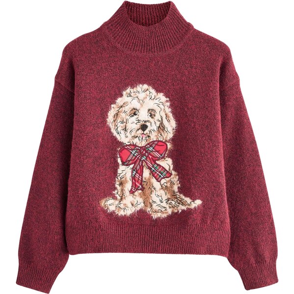 Next Sveter Christmas Dog zmiešané farby / vínovo červená 65658419