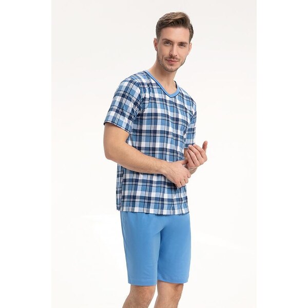 Luna Pánske pyžamo Orin modré káro 37985185