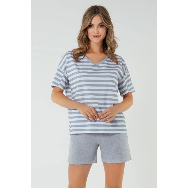 Italian Fashion Bavlnené dámske pyžamo Bari sivé s pruhmi 51194578