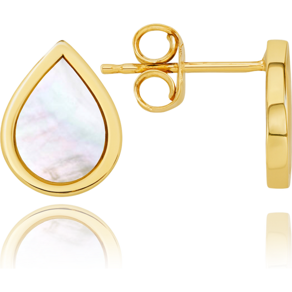 OLIVIE Elegantné zlaté náušnice kvapka s bielou perleťou Au 585/1000 66386229