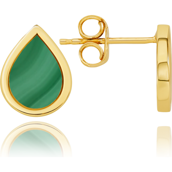 OLIVIE Elegantné zlaté náušnice kvapka s malachitom Au 585/1000 66386230