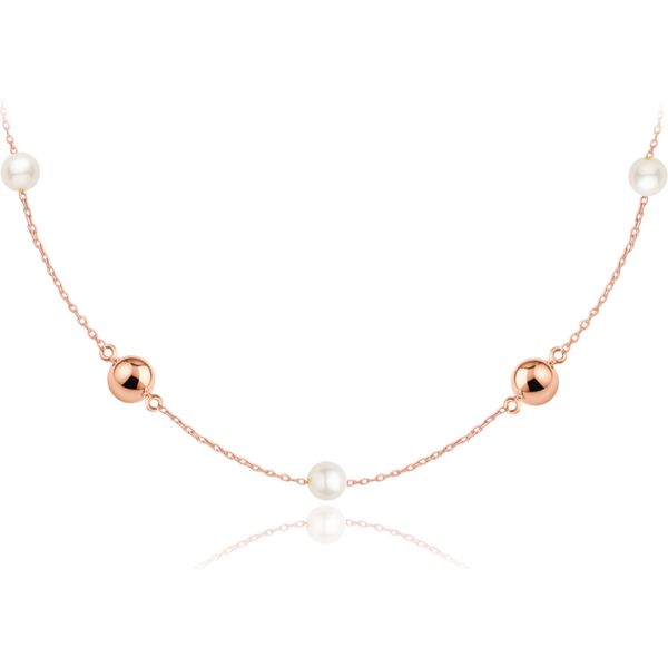OLIVIE Zlatý náhrdelník z ružového zlata s guličkami a perlami Au 585 66386246