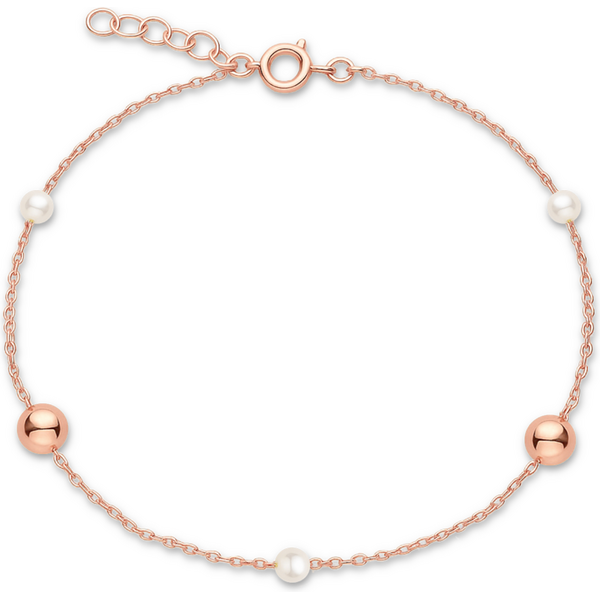 OLIVIE Zlatý náramok z ružového zlata s guličkami a perlami Au 585 66384745