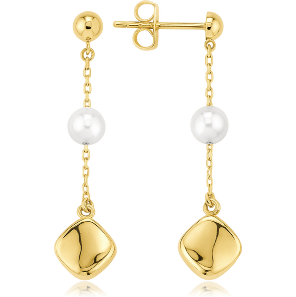 OLIVIE Zlaté náušnice s retiazkou a perlou Au 585/1000 66386243