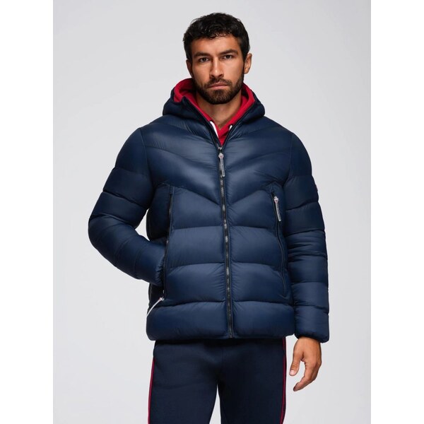 Ombre Clothing Lesklá tmavomodrá prešívaná bunda V2 JAHP-0303 65638784