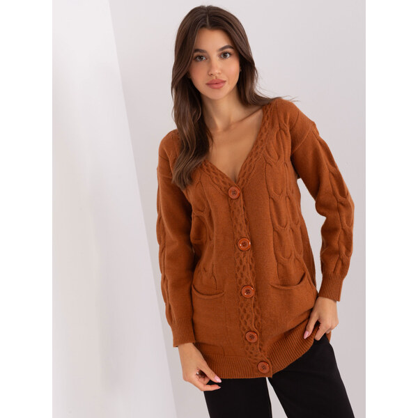 ITALY MODA Hnedý sveter na gombíky AT-SW-2241.36P-brown 57953229