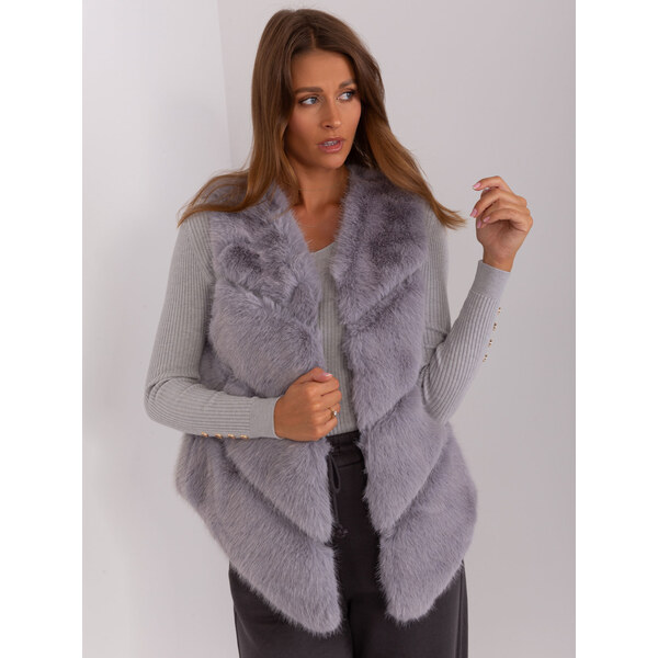 ITALY MODA Svetlosivá asymetrická chlpatá kožúšková vesta AT-KZ-2349 66149136