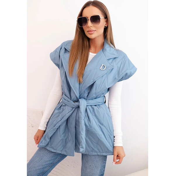 Kesi Svetlomodrá dámska krátka prešívaná vesta so zaväzovaním v páse 65493023