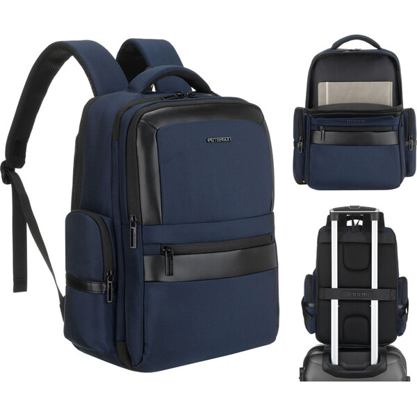 Tmavomodrý cestovný ruksak z polyesteru s priehradkou na laptop 14″ – 65496696
